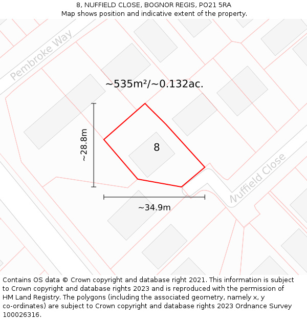 8, NUFFIELD CLOSE, BOGNOR REGIS, PO21 5RA: Plot and title map