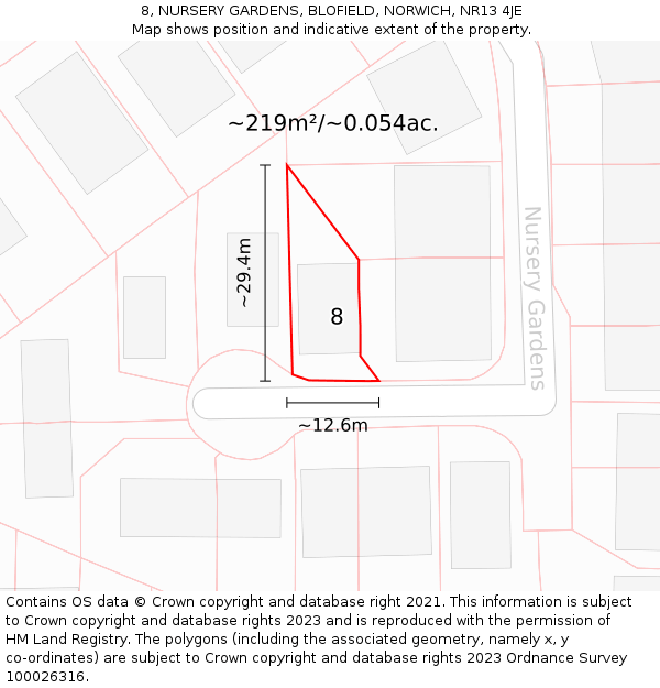 8, NURSERY GARDENS, BLOFIELD, NORWICH, NR13 4JE: Plot and title map