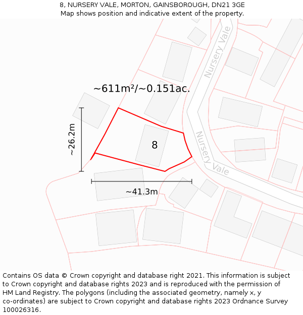 8, NURSERY VALE, MORTON, GAINSBOROUGH, DN21 3GE: Plot and title map