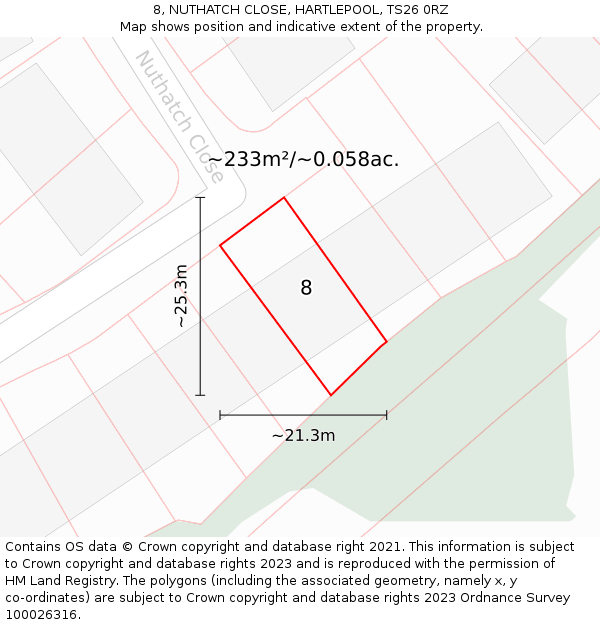 8, NUTHATCH CLOSE, HARTLEPOOL, TS26 0RZ: Plot and title map