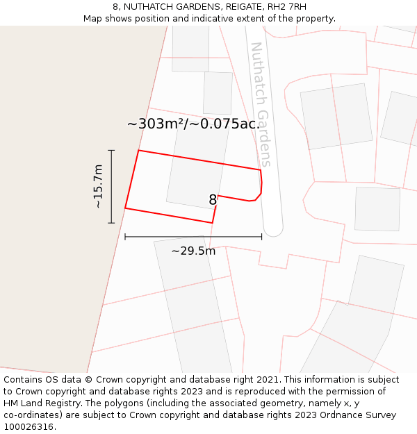 8, NUTHATCH GARDENS, REIGATE, RH2 7RH: Plot and title map