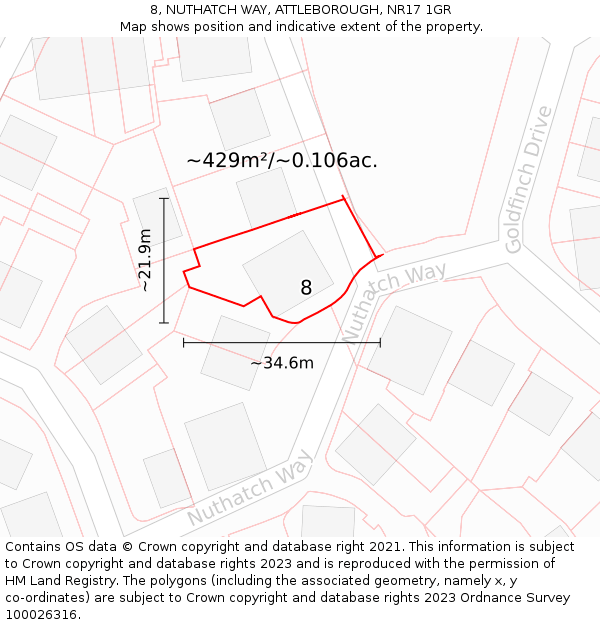 8, NUTHATCH WAY, ATTLEBOROUGH, NR17 1GR: Plot and title map