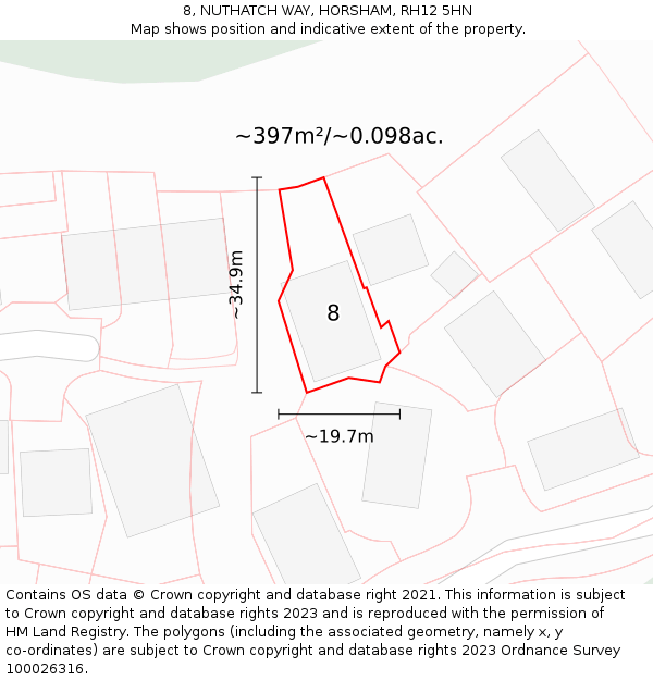 8, NUTHATCH WAY, HORSHAM, RH12 5HN: Plot and title map