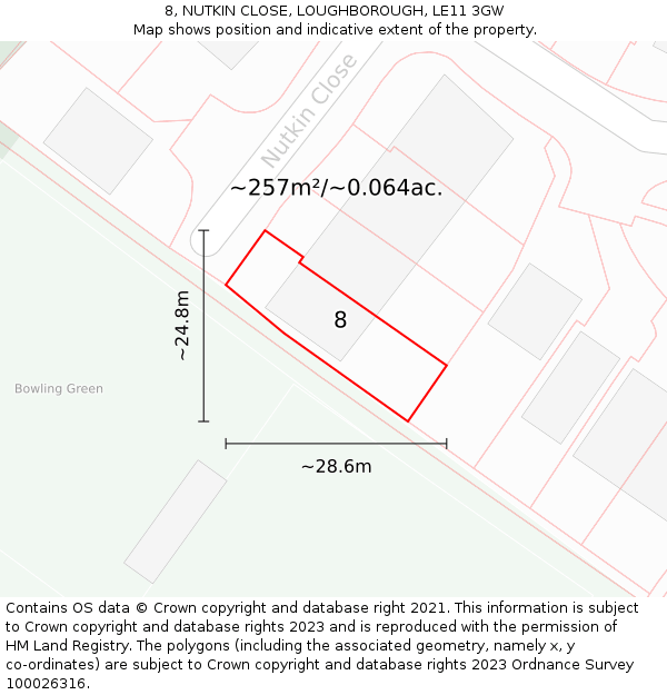 8, NUTKIN CLOSE, LOUGHBOROUGH, LE11 3GW: Plot and title map