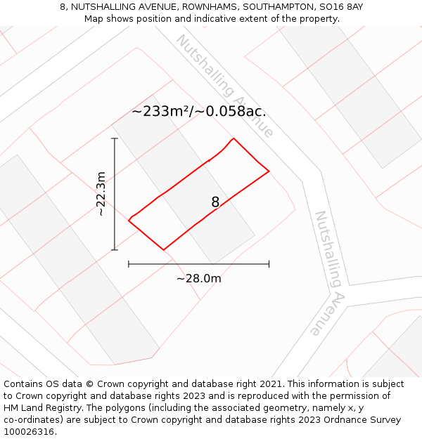 8, NUTSHALLING AVENUE, ROWNHAMS, SOUTHAMPTON, SO16 8AY: Plot and title map