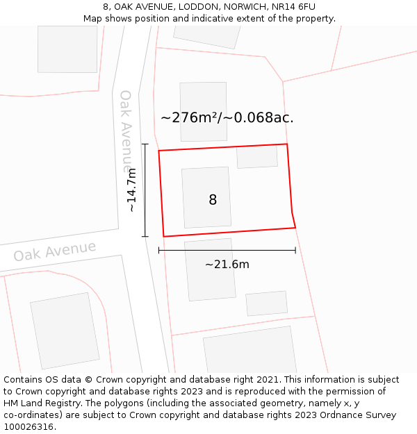 8, OAK AVENUE, LODDON, NORWICH, NR14 6FU: Plot and title map