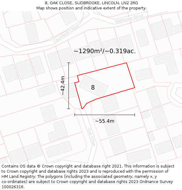 8, OAK CLOSE, SUDBROOKE, LINCOLN, LN2 2RG: Plot and title map