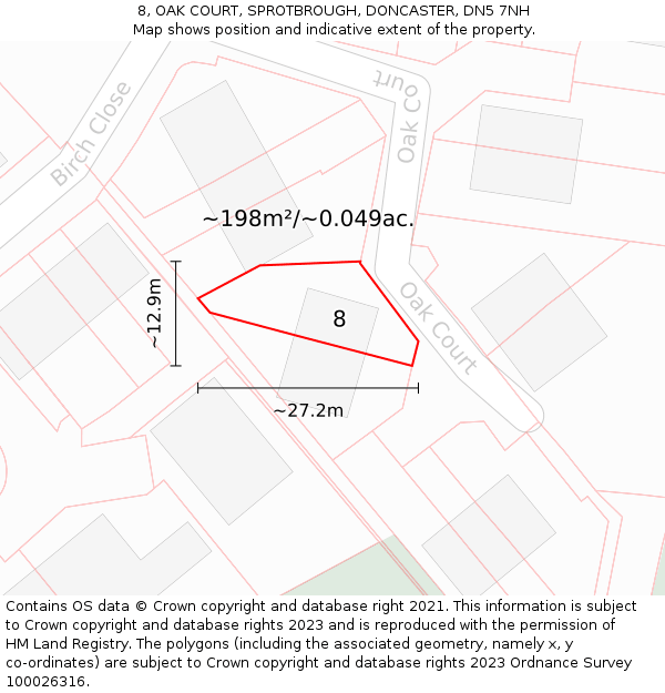 8, OAK COURT, SPROTBROUGH, DONCASTER, DN5 7NH: Plot and title map