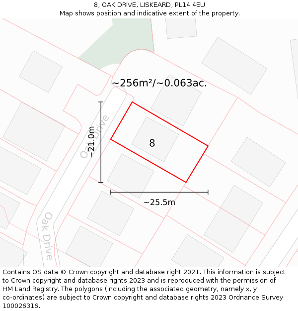 8, OAK DRIVE, LISKEARD, PL14 4EU: Plot and title map