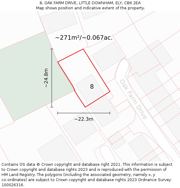 8, OAK FARM DRIVE, LITTLE DOWNHAM, ELY, CB6 2EA: Plot and title map