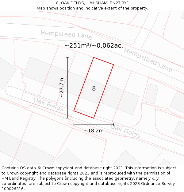 8, OAK FIELDS, HAILSHAM, BN27 3YF: Plot and title map