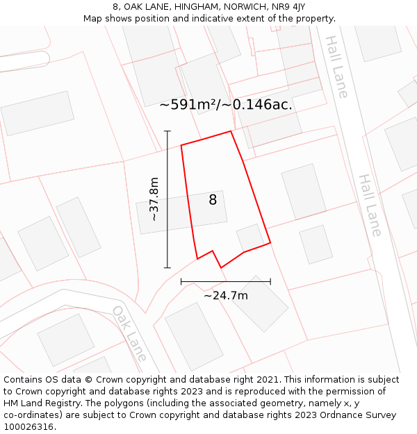 8, OAK LANE, HINGHAM, NORWICH, NR9 4JY: Plot and title map