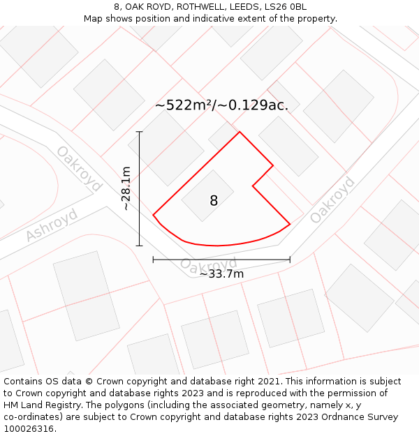 8, OAK ROYD, ROTHWELL, LEEDS, LS26 0BL: Plot and title map