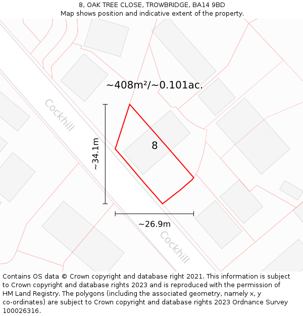 8, OAK TREE CLOSE, TROWBRIDGE, BA14 9BD: Plot and title map
