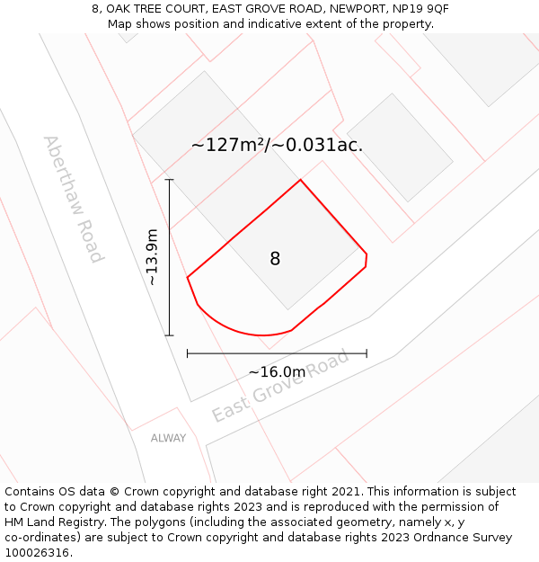 8, OAK TREE COURT, EAST GROVE ROAD, NEWPORT, NP19 9QF: Plot and title map