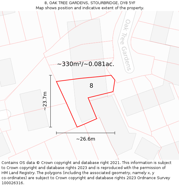 8, OAK TREE GARDENS, STOURBRIDGE, DY8 5YF: Plot and title map