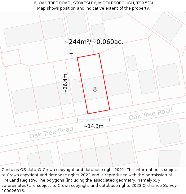 8, OAK TREE ROAD, STOKESLEY, MIDDLESBROUGH, TS9 5FN: Plot and title map