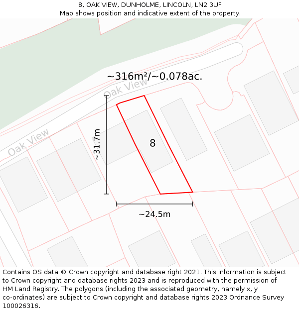 8, OAK VIEW, DUNHOLME, LINCOLN, LN2 3UF: Plot and title map