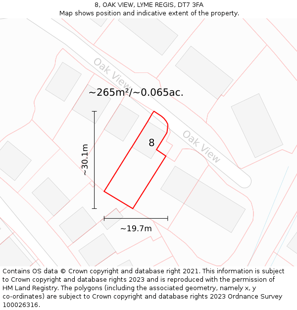 8, OAK VIEW, LYME REGIS, DT7 3FA: Plot and title map