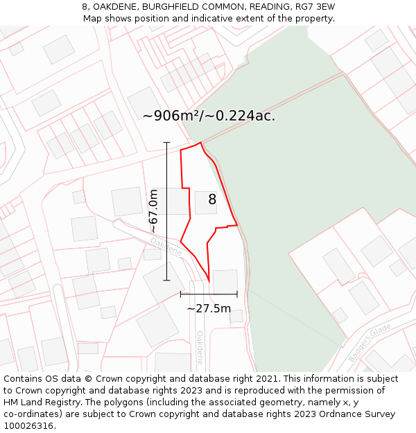 8, OAKDENE, BURGHFIELD COMMON, READING, RG7 3EW: Plot and title map