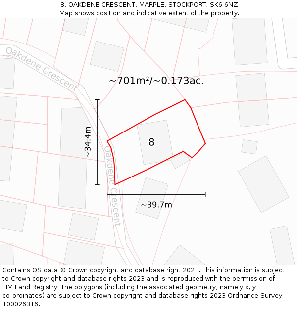 8, OAKDENE CRESCENT, MARPLE, STOCKPORT, SK6 6NZ: Plot and title map