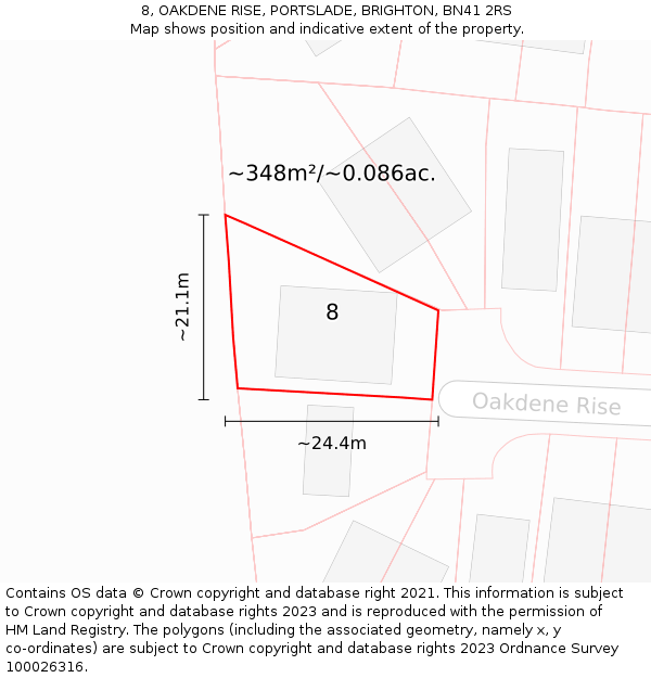 8, OAKDENE RISE, PORTSLADE, BRIGHTON, BN41 2RS: Plot and title map