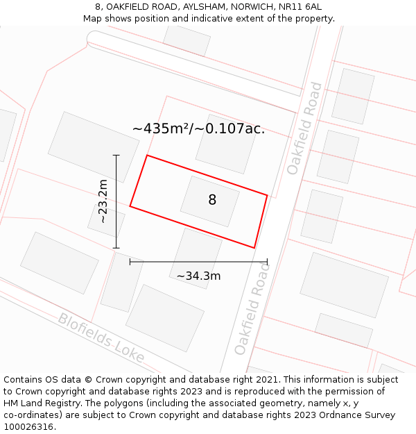 8, OAKFIELD ROAD, AYLSHAM, NORWICH, NR11 6AL: Plot and title map