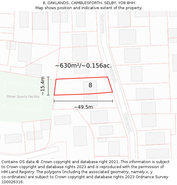 8, OAKLANDS, CAMBLESFORTH, SELBY, YO8 8HH: Plot and title map