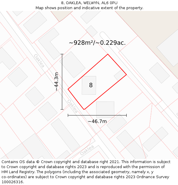 8, OAKLEA, WELWYN, AL6 0PU: Plot and title map