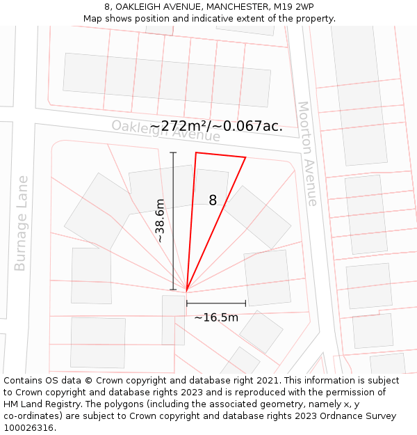 8, OAKLEIGH AVENUE, MANCHESTER, M19 2WP: Plot and title map