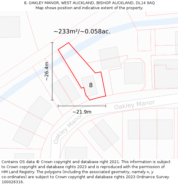 8, OAKLEY MANOR, WEST AUCKLAND, BISHOP AUCKLAND, DL14 9AQ: Plot and title map