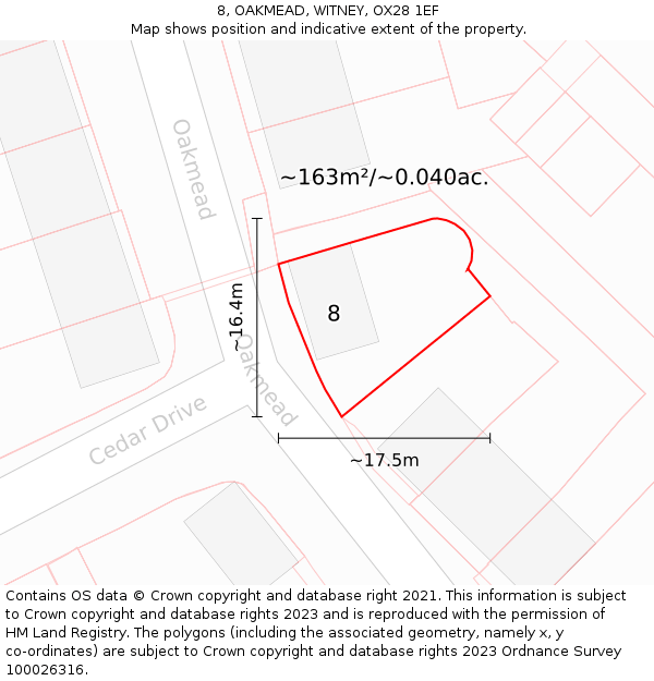 8, OAKMEAD, WITNEY, OX28 1EF: Plot and title map