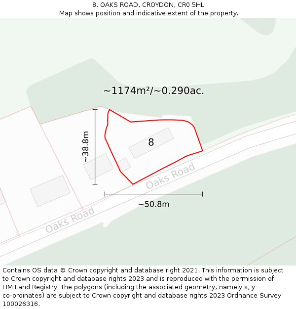 8, OAKS ROAD, CROYDON, CR0 5HL: Plot and title map