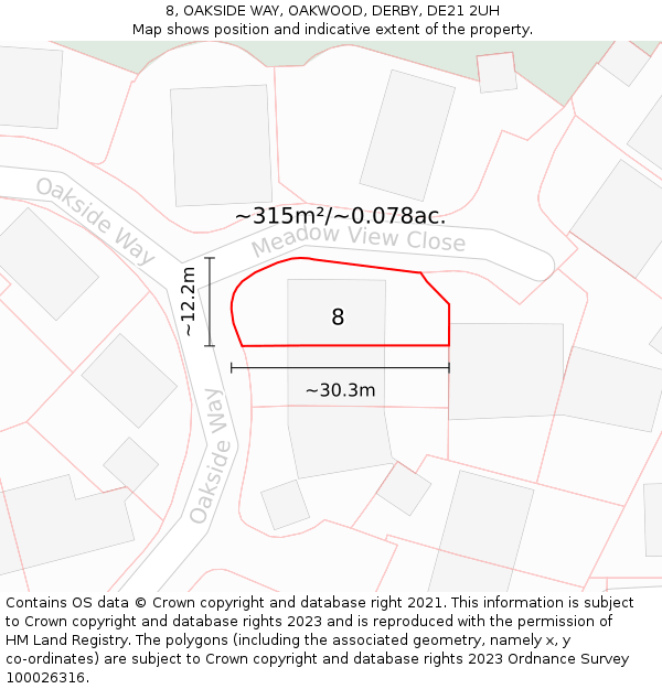 8, OAKSIDE WAY, OAKWOOD, DERBY, DE21 2UH: Plot and title map