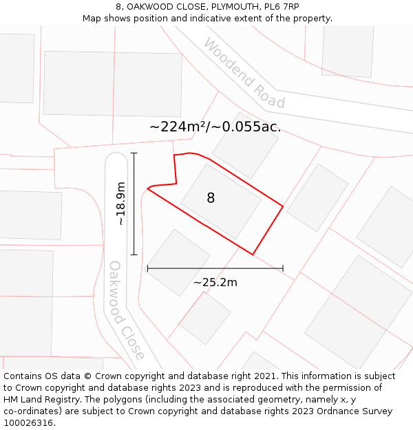 8, OAKWOOD CLOSE, PLYMOUTH, PL6 7RP: Plot and title map