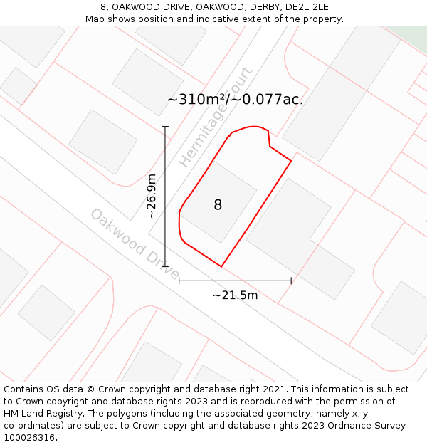 8, OAKWOOD DRIVE, OAKWOOD, DERBY, DE21 2LE: Plot and title map
