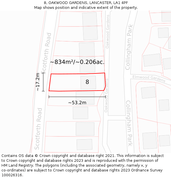 8, OAKWOOD GARDENS, LANCASTER, LA1 4PF: Plot and title map