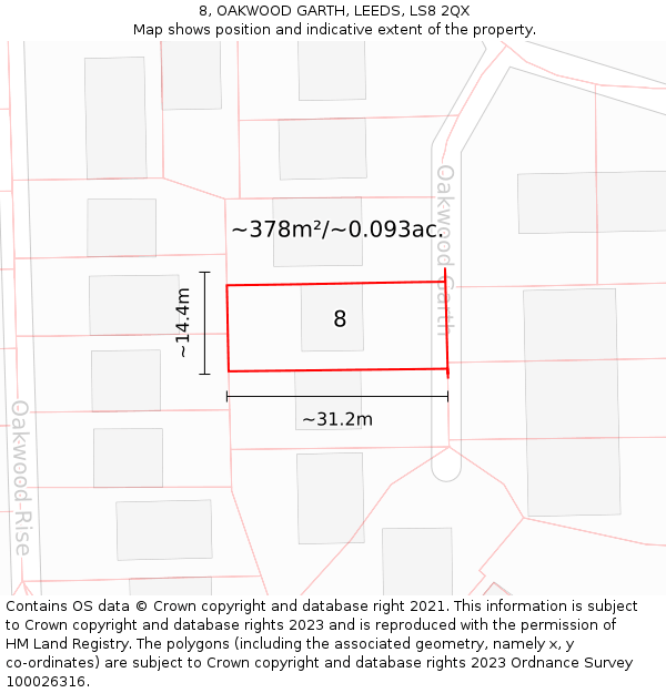 8, OAKWOOD GARTH, LEEDS, LS8 2QX: Plot and title map