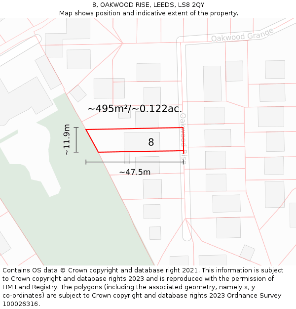 8, OAKWOOD RISE, LEEDS, LS8 2QY: Plot and title map