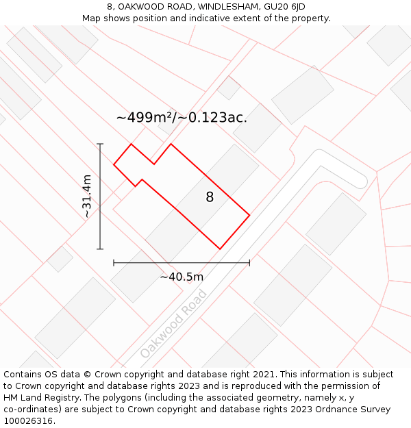 8, OAKWOOD ROAD, WINDLESHAM, GU20 6JD: Plot and title map