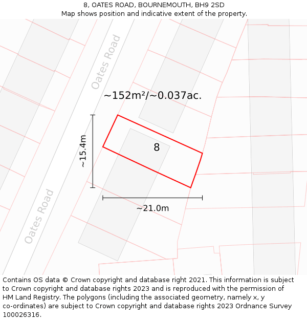 8, OATES ROAD, BOURNEMOUTH, BH9 2SD: Plot and title map