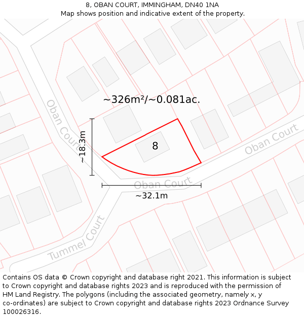 8, OBAN COURT, IMMINGHAM, DN40 1NA: Plot and title map