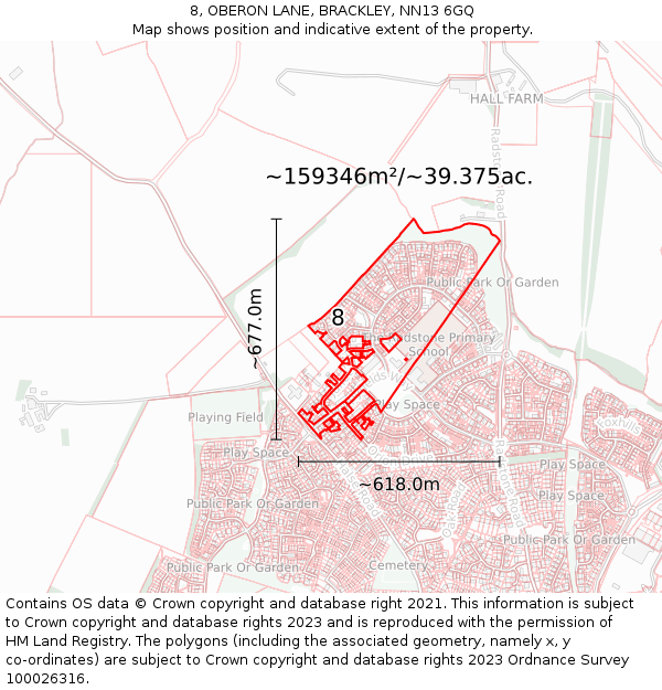 8, OBERON LANE, BRACKLEY, NN13 6GQ: Plot and title map