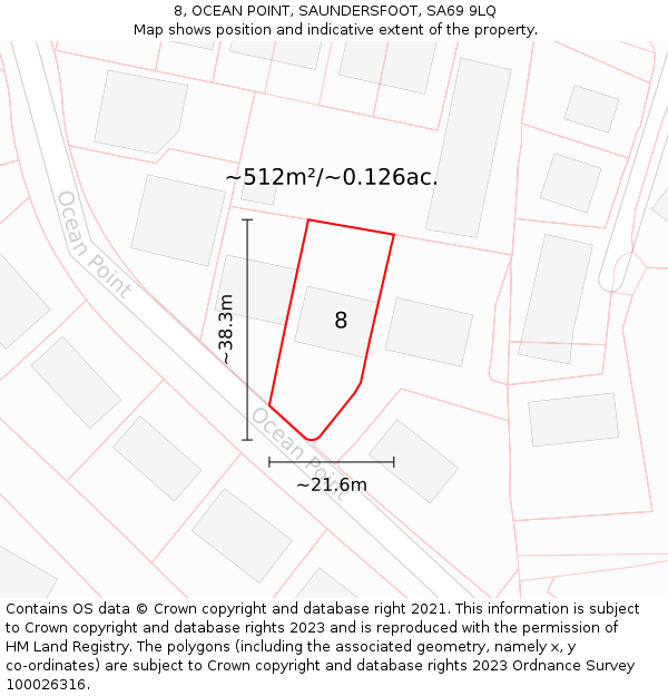 8, OCEAN POINT, SAUNDERSFOOT, SA69 9LQ: Plot and title map