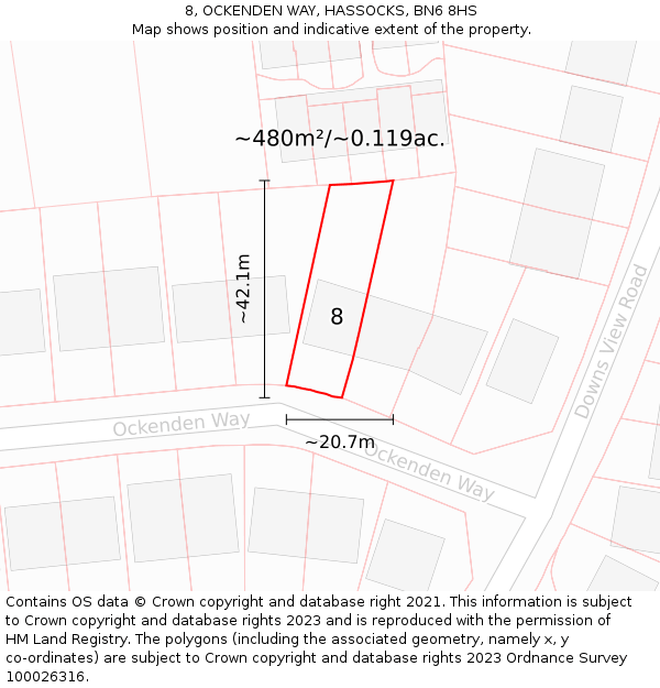 8, OCKENDEN WAY, HASSOCKS, BN6 8HS: Plot and title map