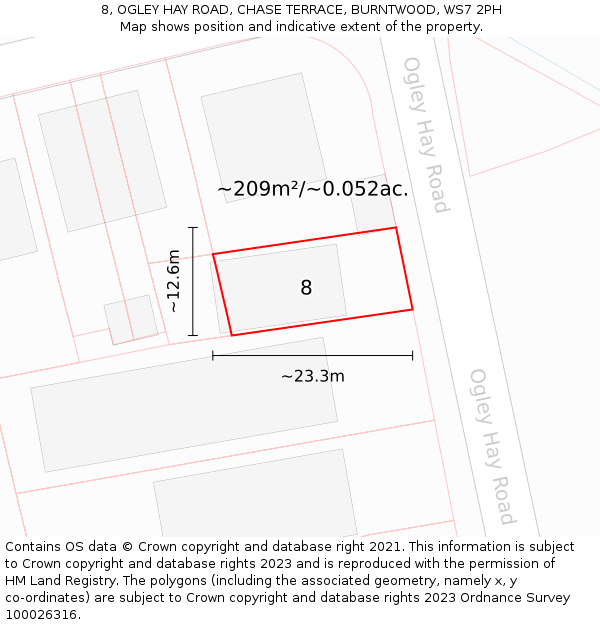 8, OGLEY HAY ROAD, CHASE TERRACE, BURNTWOOD, WS7 2PH: Plot and title map