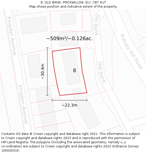 8, OLD BANK, PRICKWILLOW, ELY, CB7 4UT: Plot and title map