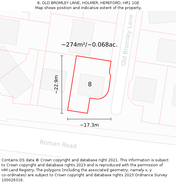 8, OLD BROMLEY LANE, HOLMER, HEREFORD, HR1 1GE: Plot and title map