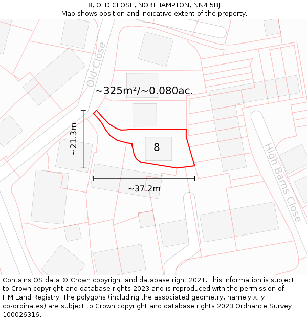 8, OLD CLOSE, NORTHAMPTON, NN4 5BJ: Plot and title map