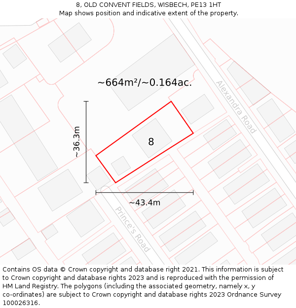 8, OLD CONVENT FIELDS, WISBECH, PE13 1HT: Plot and title map